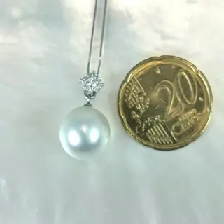 SSP drop shape Ø 11,5x13 mm - 18 karaat Witgoud - Halsketting Zuidzee parel - Diamanten
