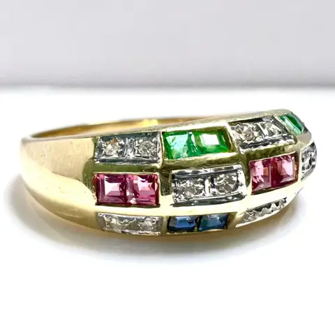 14 karaat Geel goud - Ring - 0.20 ct Robijn - Saffier, smaragd, diamanten