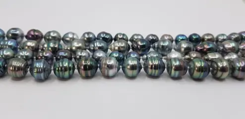 Triple Row Bright 8.3x12mm Multi - 925 Tahitiaanse parels, Zilver - Halsketting