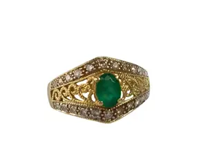 18 karaat Geel goud - Ring - 0.56 ct Smaragd - Diamanten