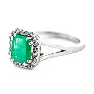 1.56 tcw Colombian Emerald Ring - 14 karaat Witgoud - Ring - 1.36 ct Smaragd - Diamanten van 0,20 ct - geen minimumprijs