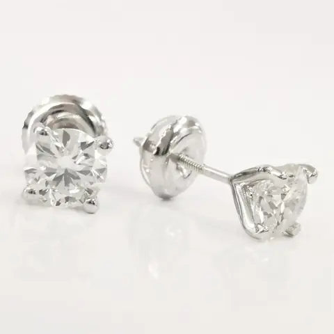 1.02 ct diamond stud earrings - 14 karaat Witgoud - Oorbellen Diamant - AIG gecertificeerd zonder reserve