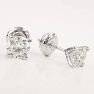 1.02 ct diamond stud earrings - 14 karaat Witgoud - Oorbellen Diamant - AIG gecertificeerd zonder reserve