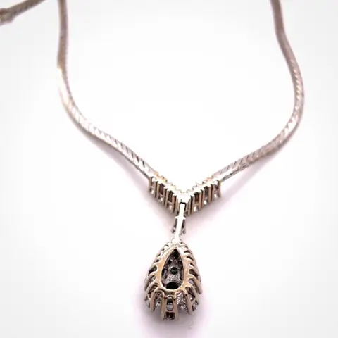 18 karaat Goud, Witgoud - Collier met hanger, Halsketting - 0.28 ct Smaragd - Diamanten