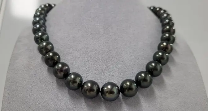 Pearl Science Lab Certificate - Tahitian Pearls 10.6x12.3mm - 14 karaat Witgoud - Halsketting