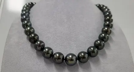 Pearl Science Lab Certificate - Tahitian Pearls 10.6x12.3mm - 14 karaat Witgoud - Halsketting