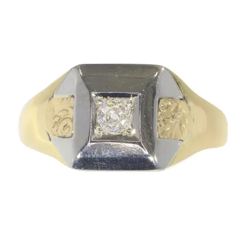 18 karaat Geel goud - Ring - 0.20 ct Diamant - Vintage jaren '30 Art Deco, gratis formaat wijzigen*