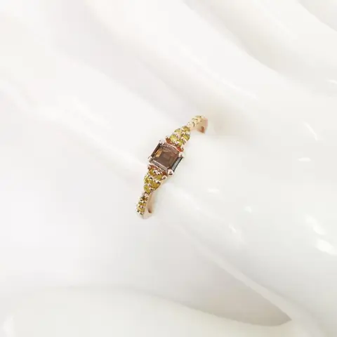 0.35 ct fancy deep brownish orange & 0.10 ct fancy intense yellow diamonds designer ring - 14 karaat Rosé goud - Ring Diamant - Diamanten, AIG gecertificeerd zonder reserve