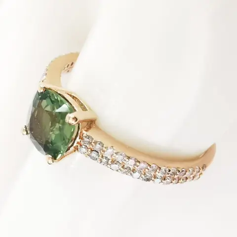 1.26 ct green sapphire & 0.38 ct fancy pink diamonds designer ring - 14 karaat Rosé goud - Ring Saffier - Diamanten, AIG gecertificeerd zonder reserve