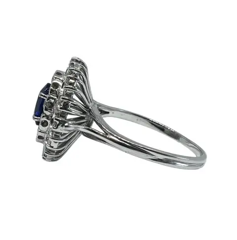 18 karaat Witgoud - Ring - 1.00 ct Saffier - Diamanten