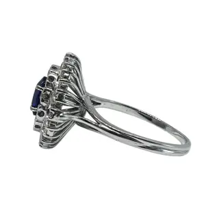 18 karaat Witgoud - Ring - 1.00 ct Saffier - Diamanten