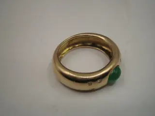 Smaragd Cabochon 8 Diamanten Ring - 14 karaat Geel goud - Ring Smaragd - Diamanten