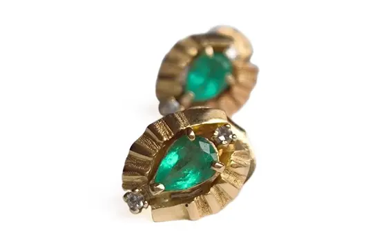 18 karaat Geel goud - Oorbellen - 0.12 ct Diamant - Smaragden