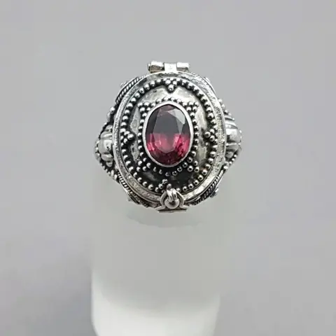 Vintage, gif ring - 925 Zilver - Ring - Granaat (Getest)
