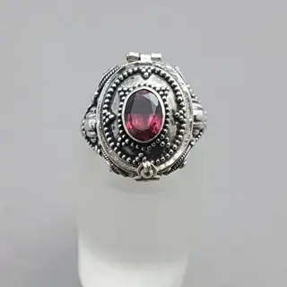 Vintage, gif ring - 925 Zilver - Ring - Granaat (Getest)