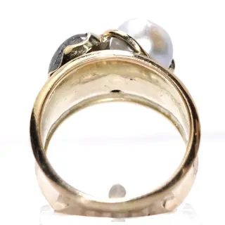 Handcrafted - 14 karaat Geel goud - Ring - 0.30 ct Diamant - labradoriet + parel