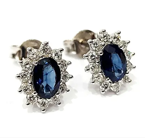 Astralia - 18 karaat Witgoud - Oorbel, Oorbellen - 0.40 ct Diamant - Saffieren