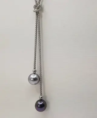 No reserve price - 8x9mm Silvery and Peacock Tahitian Pearl Drops - 925 Zilver - Halsketting