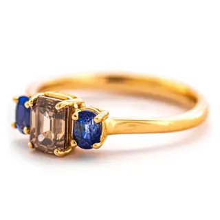 1.51 tcw VS2 Diamond Ring - 14 karaat Geel goud - Ring - 1.01 ct Diamant - 0,50 ct saffieren - geen minimumprijs