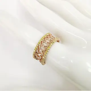 1.00 ct fancy intense yellow diamonds designer ring - 14 karaat Rosé goud - Ring Diamant - Diamanten, AIG gecertificeerd zonder reserve