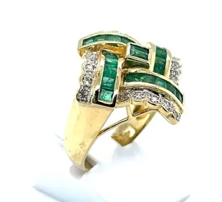 14 karaat Geel goud, Goud, Tweekleurig, Witgoud - Ring - 1.35 ct Smaragd - Diamanten, Smaragden