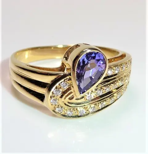 18 karaat Geel goud - Ring - 0.50 ct Tanzaniet - 0,30 cent. diamanten/briljant geslepen