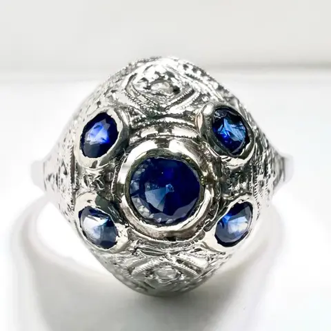 18 karaat Witgoud - Ring - 0.30 ct Saffier - Diamant roos geslepen