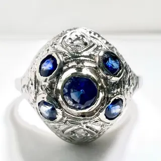 18 karaat Witgoud - Ring - 0.30 ct Saffier - Diamant roos geslepen