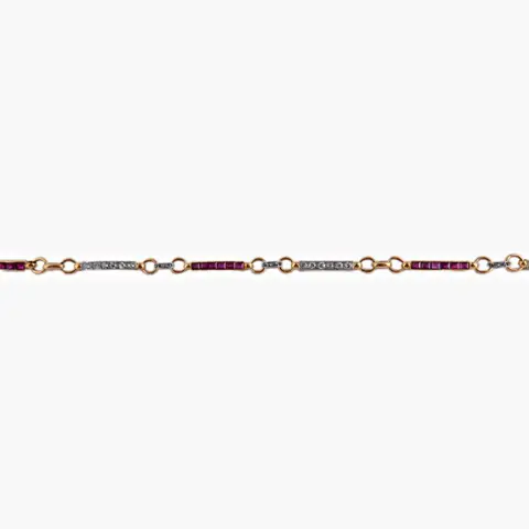 18 karaat Geel goud - Armband Diamant - Robijnen
