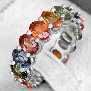 10.44 Carat Multiple Color Natural Sapphire Eternity Band - 14 karaat Witgoud - Ring - GEEN RESERVE