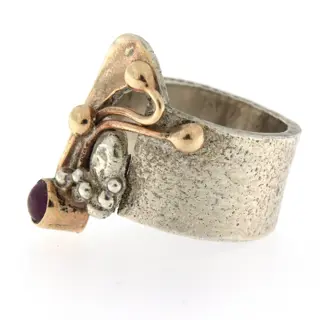 Goud, Zilver - Ring Robijn