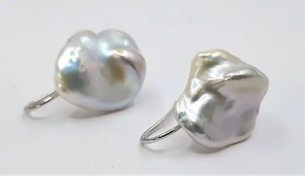 no reserve- 16x19mm Baroque Edison Pearls - 14 karaat Witgoud - Oorbellen