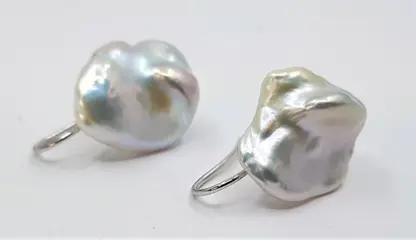 no reserve- 16x19mm Baroque Edison Pearls - 14 karaat Witgoud - Oorbellen