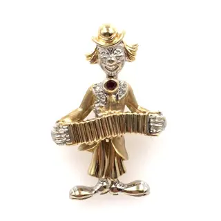 Clown - 3.3cm - 14 karaat Geel goud - Hanger - 0.04 ct Robijn - Diamanten, getest