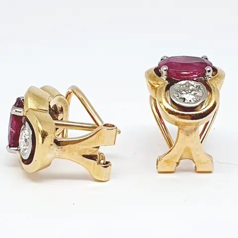 18 karaat Geel goud, Witgoud - Ring - 1.00 ct Diamant - Robijnen