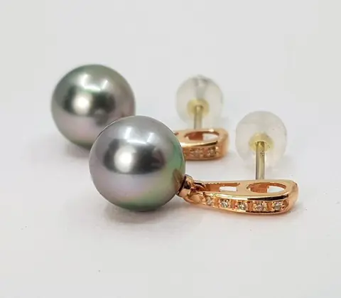 10x11mm Peacock Tahitian Pearl Drops - 14 karaat Rosé goud - Oorbellen - 0.08 ct