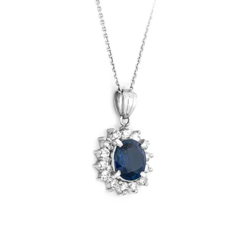 1.46 tcw Sapphire Pendant Platina - Hanger - 1.18 ct Saffier - Diamanten van 0,28 ct - geen minimumprijs