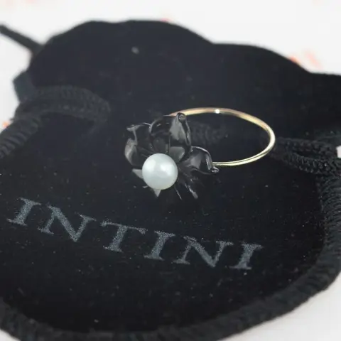Intini Jewels - 18 karaat Geel goud, Goud - Ring Zoetwater parel - Agaat