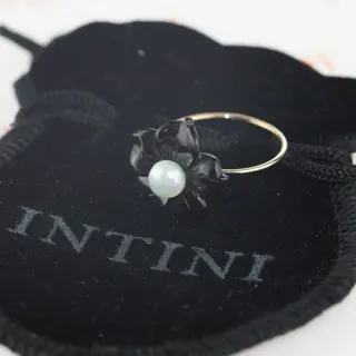 Intini Jewels - 18 karaat Geel goud, Goud - Ring Zoetwater parel - Agaat