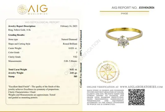 0.82 Ct VS2 Round Diamond Ring - 14 karaat Geel goud - Ring Diamant - Geen reserve