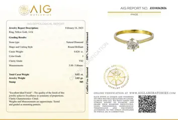 0.82 Ct VS2 Round Diamond Ring - 14 karaat Geel goud - Ring Diamant - Geen reserve