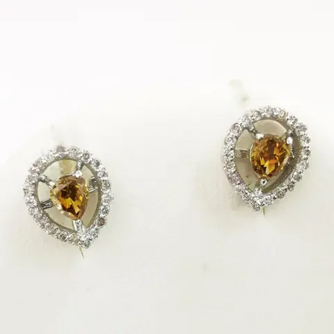 0.40 ct vs fancy orangy brown & 0.30 ct light pink diamonds designer halo stud earrings - 14 karaat Witgoud - Oorbellen Diamant - Diamanten, AIG gecertificeerd zonder reserve