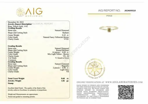 No reserve price - 0.60 tcw - 14 karaat Geel goud - Ring Diamant