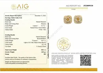 No reserve price - 0.82 tcw - 14 karaat Geel goud - Oorbellen Diamant