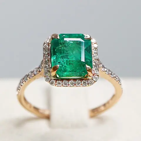 No Reserve Price-2.39 ct Natural Green Emerald & 0.32 ct Diamonds - 14 karaat Rosé goud - Ring Smaragd - Diamanten, IGI gecertificeerd