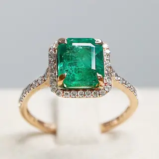 No Reserve Price-2.39 ct Natural Green Emerald & 0.32 ct Diamonds - 14 karaat Rosé goud - Ring Smaragd - Diamanten, IGI gecertificeerd