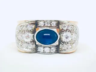 18 karaat Geel goud, Witgoud - Ring - 0.50 ct Saffier - Diamanten