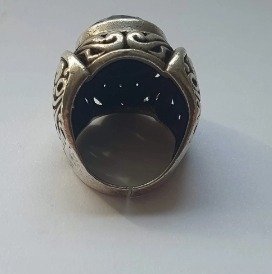 spettacolare anello intarsiato a mano con grande pietra onice - 925 Zilver - Ring Onyx