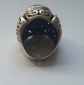 spettacolare anello intarsiato a mano con grande pietra onice - 925 Zilver - Ring Onyx