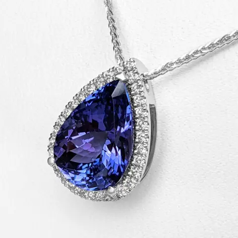 6.40 Carat Tanzanite and 0.35Ct Diamonds - 14 karaat Witgoud - Collier met hanger - GEEN RESERVE